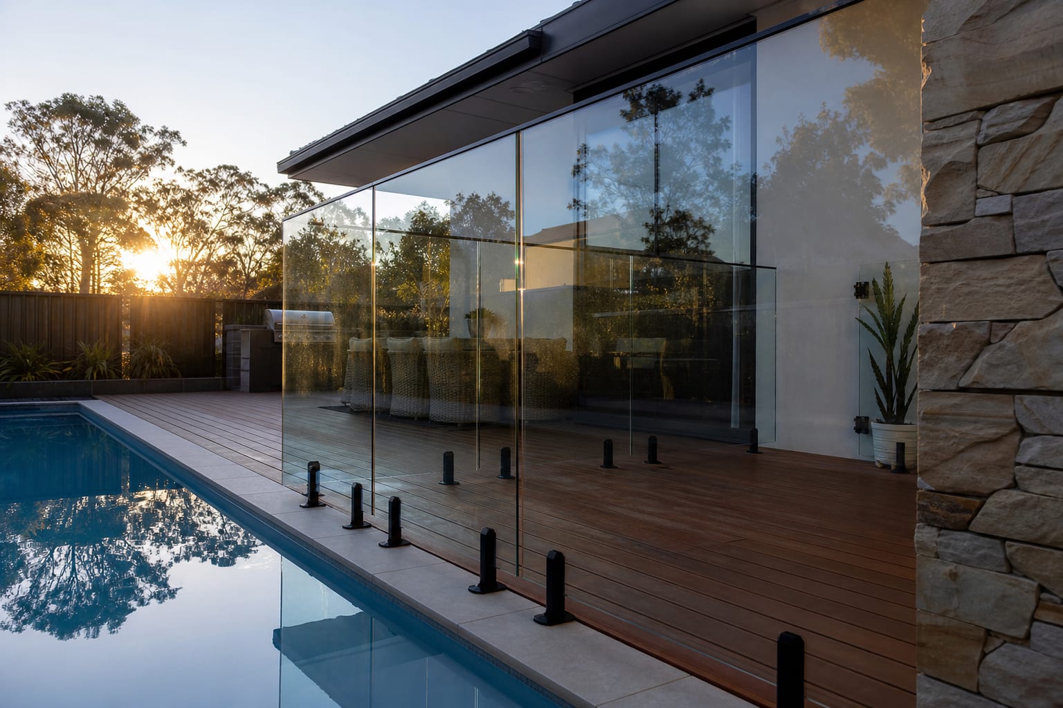 Frameless glass pool fence installation